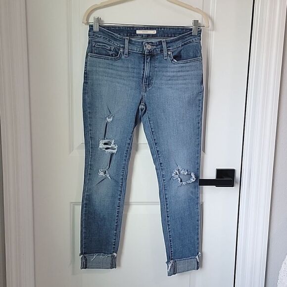 Levi's 711 Skinny Distressed Cuffed Frayed Hem Jeans - Size 27 - Picture 1 of 14